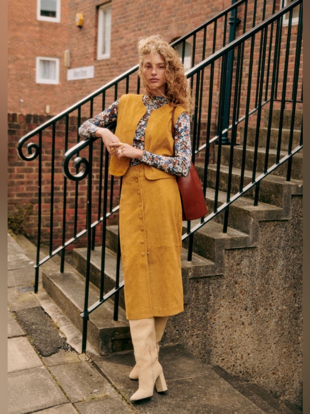 Sezane Rosalba Suede Mustard Yellow Skirt 36/4
